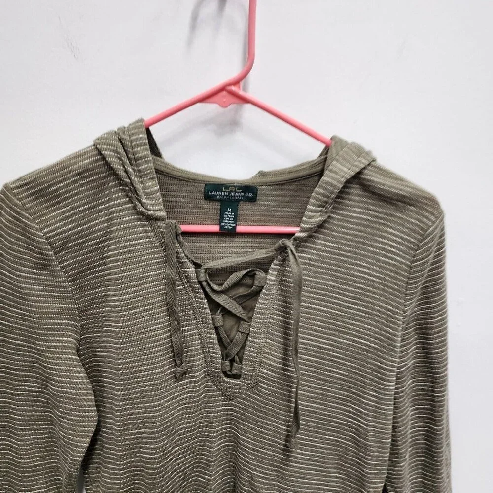 Lauren Jeans Co Ralph‎ Lauren Womens Hoodie Medium Olive Green Striped Pullover